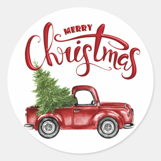 ヴィンテージレッドトラックステッカー ラウンドシール (正面)