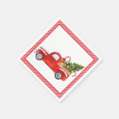 ヴィンテージレッドトラックストライプのクリスマスホリデー スタンダードカクテルナプキン (角)