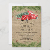ヴィンテージレッドトラックスノーバーラップ結婚式招待状 (正面)