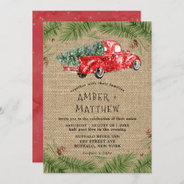 ヴィンテージレッドトラックスノーバーラップ結婚式招待状