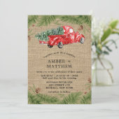 ヴィンテージレッドトラックスノーバーラップ結婚式招待状 (スタンド正面)