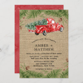 ヴィンテージレッドトラックスノーバーラップ結婚式招待状