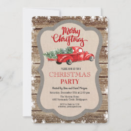 ヴィンテージレッドトラックスノーフレーククリスマス招待状 招待状