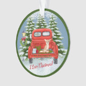 ヴィンテージレッドトラックチワワスノーファミリーネーム   オーナメント (正面)