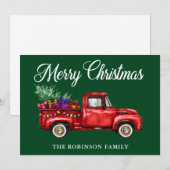 ヴィンテージレッドトラックツリーギフトクリスマスファミリー名 シーズンカード (正面/裏面)