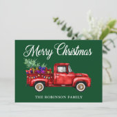 ヴィンテージレッドトラックツリーギフトクリスマスファミリー名 シーズンカード (スタンド正面)