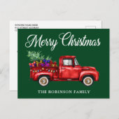 ヴィンテージレッドトラックツリーギフトクリスマスファミリー名 ポストカード (正面/裏面)