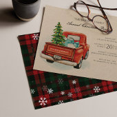 ヴィンテージレッドトラックツリーファミリークリスマスパーティー 招待状