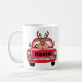ヴィンテージレッドトラックトナカイのクリスマス コーヒーマグカップ (左)