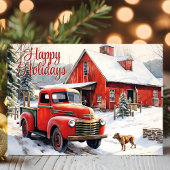 ヴィンテージレッドトラックドッグウィンタークリスマス シーズンカード