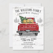 ヴィンテージレッドトラックド素朴ッグクリスマスパーティー 招待状 (正面)