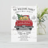 ヴィンテージレッドトラックド素朴ッグクリスマスパーティー 招待状 (スタンド正面)