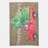 ヴィンテージレッドトラックハッピーホリデー キッチンタオル (縦)