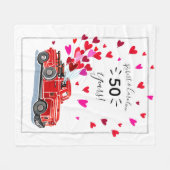 ヴィンテージレッドトラックハート名の追加の記念日 フリースブランケット (正面(横))