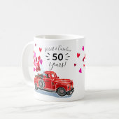 ヴィンテージレッドトラックハート記念日の名前の追加 コーヒーマグカップ (正面左)