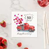 ヴィンテージレッドトラックハート記念日の名前の追加 スタンダードカクテルナプキン (インサイチュ)