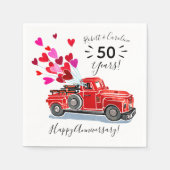 ヴィンテージレッドトラックハート記念日の名前の追加 スタンダードカクテルナプキン (正面)