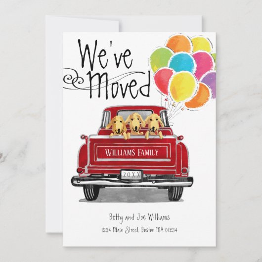 ヴィンテージレッドトラックバルーンラブラドール犬が動く 案内状 (正面)