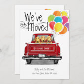 ヴィンテージレッドトラックバルーンラブラドール犬が動く 案内状 (正面/裏面)