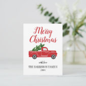 ヴィンテージレッドトラックパインツリーメリークリスマス ポストカード (スタンド正面)