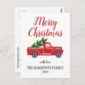 ヴィンテージレッドトラックパインツリーメリークリスマス ポストカード (正面/裏面)