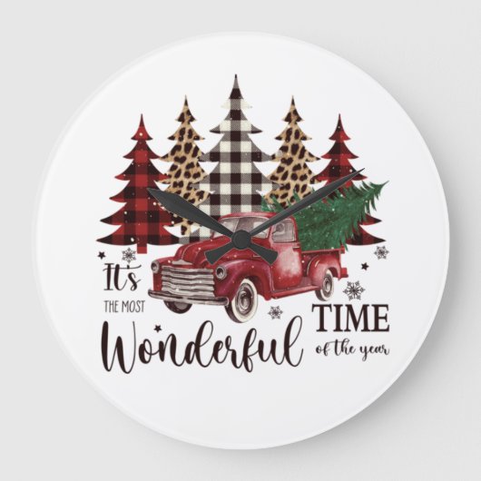 ヴィンテージレッドトラックパインツリー ラージ壁時計 (正面)