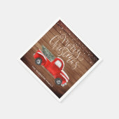 ヴィンテージレッドトラックパーソナライズされたのクリスマスパーティー スタンダードカクテルナプキン (角)