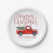 ヴィンテージレッドトラックパーソナライズされたのクリスマスパーティー ペーパープレート (正面)