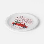 ヴィンテージレッドトラックパーソナライズされたのクリスマスパーティー ペーパープレート (アングル)