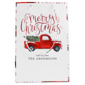 ヴィンテージレッドトラックパーソナライズされたクリスマス抱き枕 ミディアムペーパーバッグ (正面)