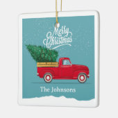 ヴィンテージレッドトラックパーソナライズされたクリスマス セラミックオーナメント (左)