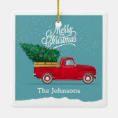 ヴィンテージレッドトラックパーソナライズされたクリスマス セラミックオーナメント (裏面)