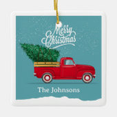 ヴィンテージレッドトラックパーソナライズされたクリスマス セラミックオーナメント (正面)