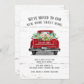 ヴィンテージレッドトラックピンクフローラ移動 案内状 (正面/裏面)