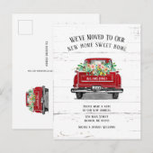 ヴィンテージレッドトラックピンクフローラ素朴移動 案内ポストカード (正面/裏面)