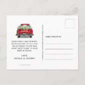 ヴィンテージレッドトラックピンクフローラ素朴移動 案内ポストカード (裏面)