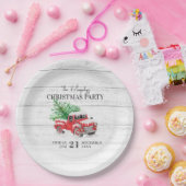 ヴィンテージレッドトラックファミリー名クリスマス ペーパープレート (パーティー)