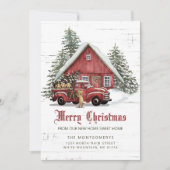 ヴィンテージレッドトラックファームハウスドッグクリスマスムービング 案内状 (正面)
