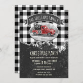 ヴィンテージレッドトラックファームハウスファミリークリスマスパーティー 招待状 (正面/裏面)