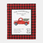 ヴィンテージレッドトラックファームハウスファミリーネームブランケット フリースブランケット (正面)