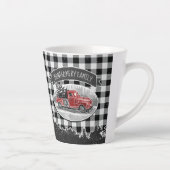 ヴィンテージレッドトラックブラックバッファロープレイドファミリー名 カフェラテマグ (右)