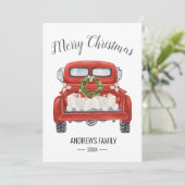 ヴィンテージレッドトラックプレゼントメリークリスマスファミリー シーズンカード (スタンド正面)