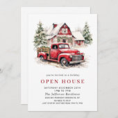 ヴィンテージレッドトラックホリデークリスマスオープンハウス 招待状 (正面/裏面)
