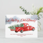 ヴィンテージレッドトラックホリデークリスマスグリーティングカード (スタンド正面)
