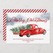 ヴィンテージレッドトラックホリデークリスマスグリーティングカード (正面/裏面)