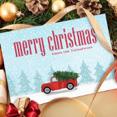 ヴィンテージレッドトラックメリークリスマスお洒落おもしろい シーズンポストカード