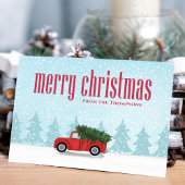 ヴィンテージレッドトラックメリークリスマスお洒落おもしろい シーズンポストカード