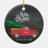 ヴィンテージレッドトラックメリークリスマスカスタム文字年 セラミックオーナメント (裏面)