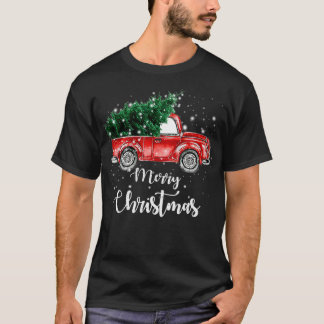 ヴィンテージレッドトラックメリークリスマスツリー Tシャツ