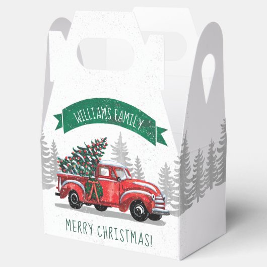 ヴィンテージレッドトラックメリークリスマスファミリー名 フェイバーボックス (オープン)